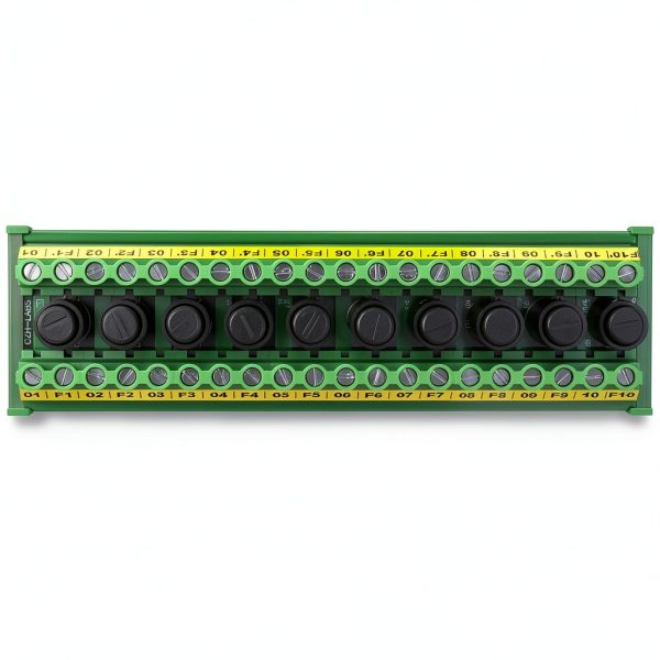 DIN Rail Mount 20 Position Screw Terminal Block Distribution Module with 10 Channel Fuses-1