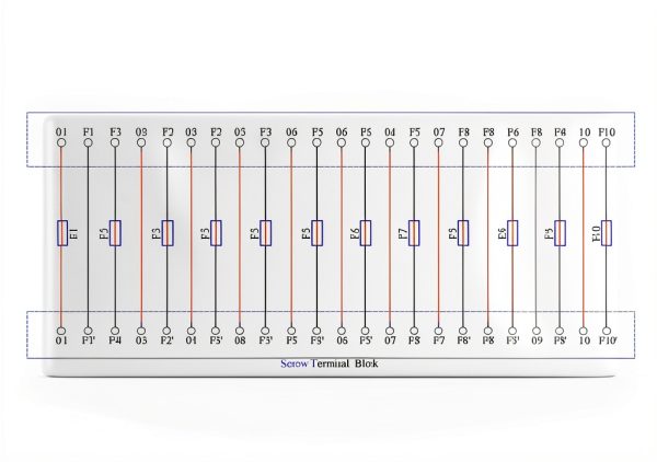 DIN Rail Mount 20 Position Screw Terminal Block Distribution Module with 10 Channel Fuses-2